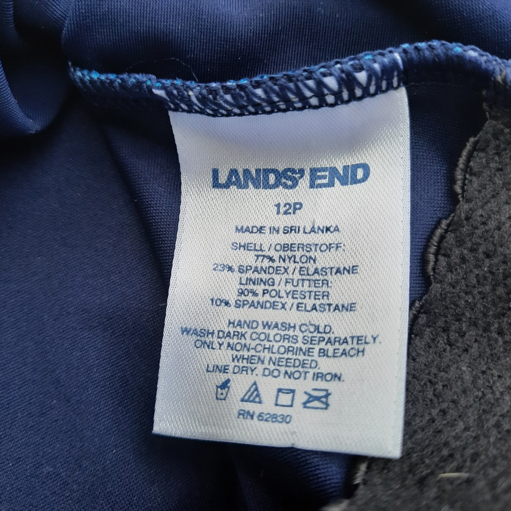 Lands' End Swim Slimming Asymmetric Stripe Padded Bra Top Wireless One Piece 12P - Picture 9 of 11